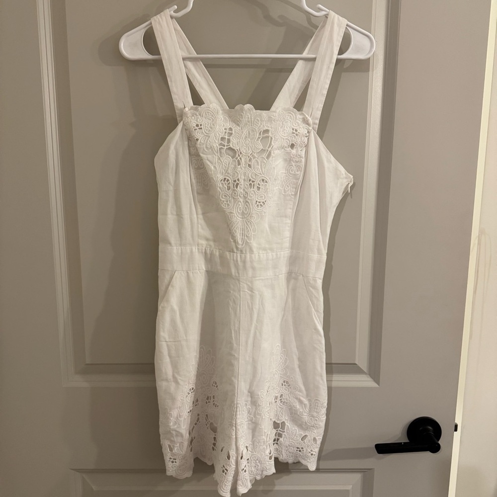 BCBGeneration White Eyelet Romper with Crossed Straps